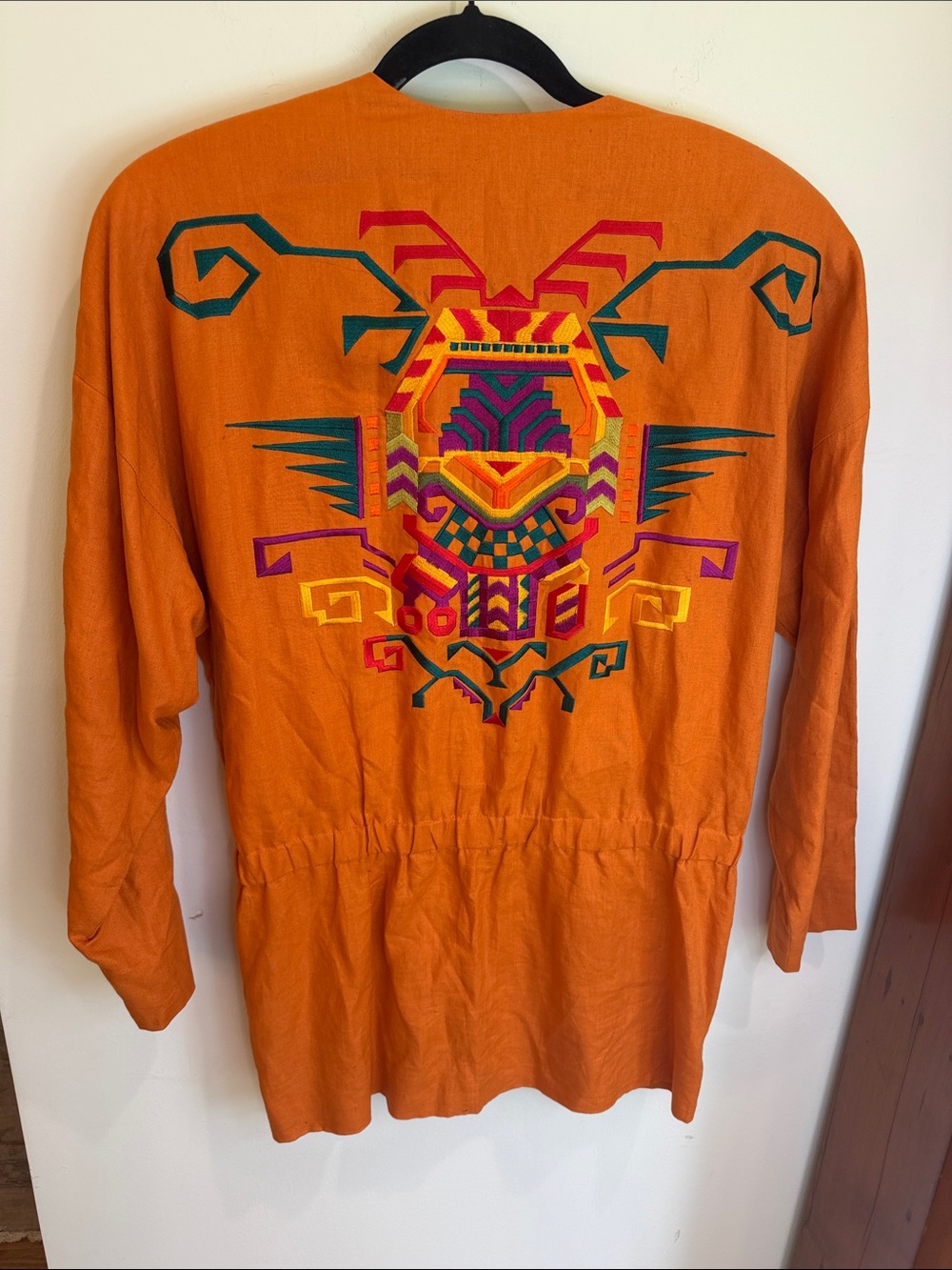 Vintage Linda Allard for Ellen Tracy Orange Linen Embroidered (back) Jacket, 6
